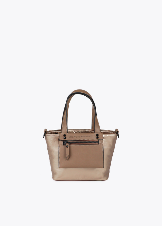 MINI SHOPPER EM NYLON ACETINADO DOURADO - LOLA CASADEMUNT
