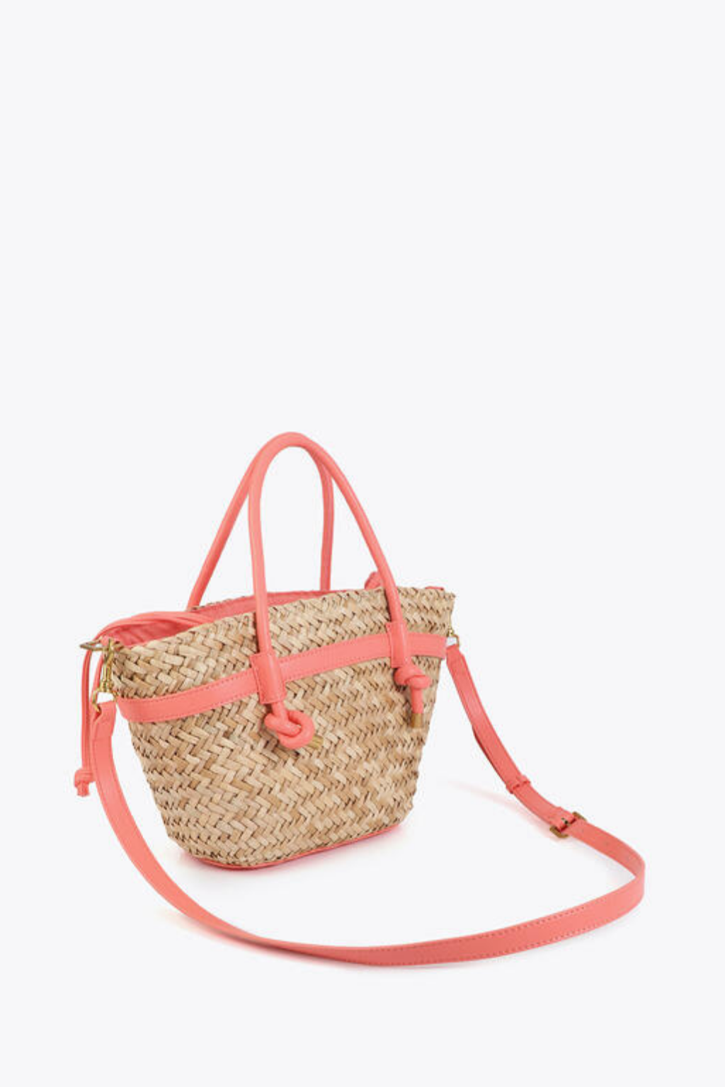 MALA DE RÁFIA COM DETALHES CORAL - LOLA CASADEMUNT