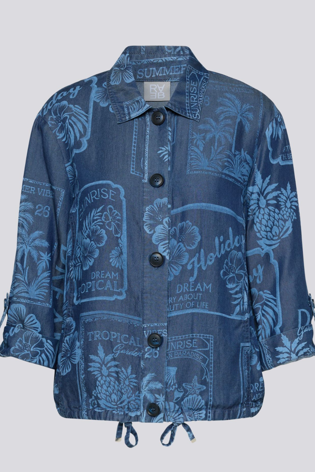 BLUSÃO EM LYOCELL EM GANGA AZUL ESTAMPADO - RABE