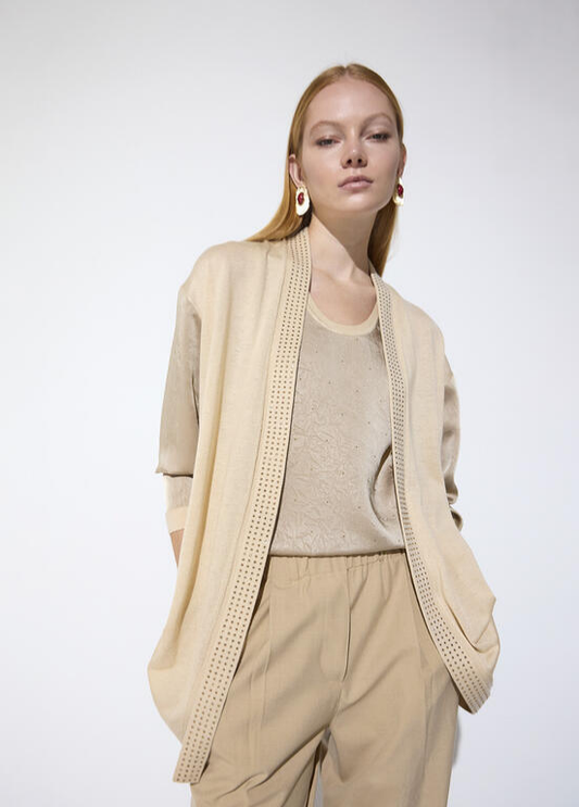 CARDIGAN DE MALHA PEDRA COM STRASS MAITE - LOLA CASADEMUNT