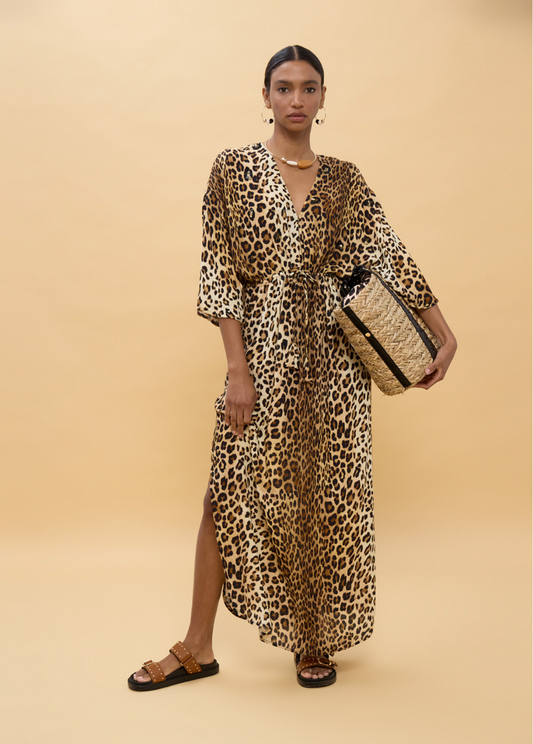 VESTIDO TIPO KAFTAN EM ANIMAL PRINT - LOLA CASADEMUNT