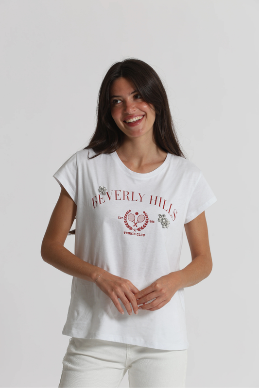 T-SHIRT " BEVERLY HILLS" COM DETALHES EM STRASS - MIMI MUA