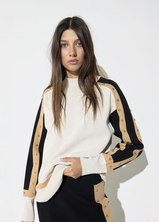 JERSEY DE MALHA TRICOLOR CONTRASTANTE COM TACHAS LC - LOLA CASADEMUNT