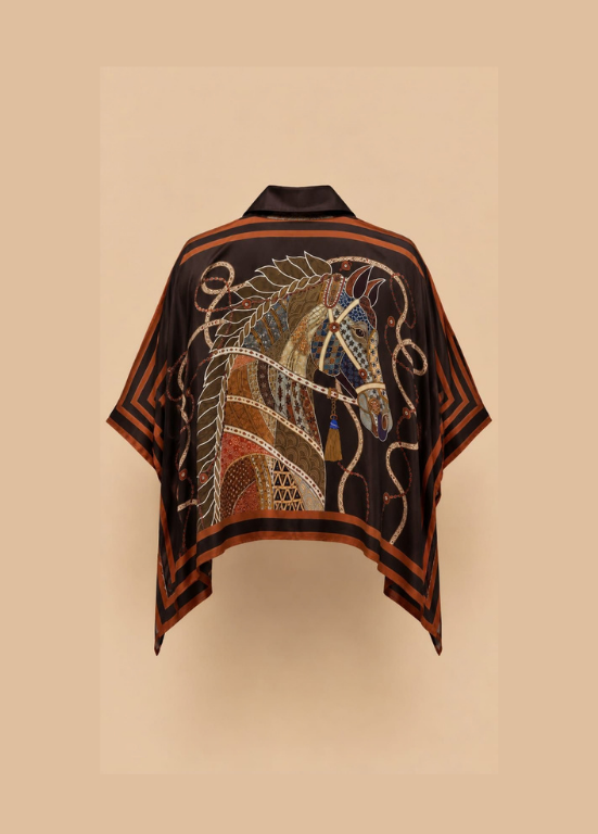 BLUSA TIPO CAPA EM VISCOSE COM CAVALOS - ALIBY