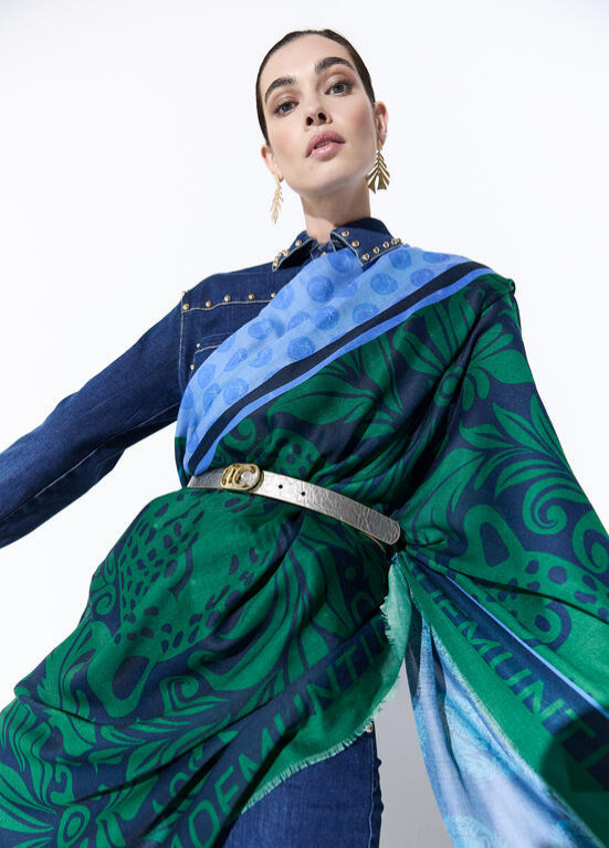 ECHARPE ANIMAL PRINT EM TONS DE VERDE&AZUL LC - LOLA CASADEMUNT
