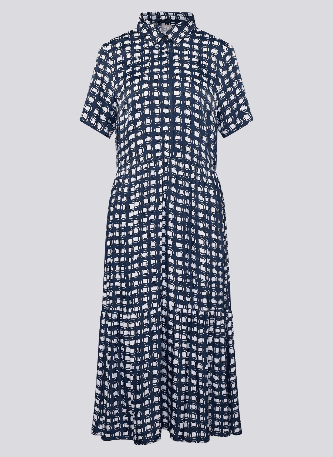 VESTIDO EM VISCOSE COM ESTAMPADO ELEGANTE AZUL MARINHO - RABE