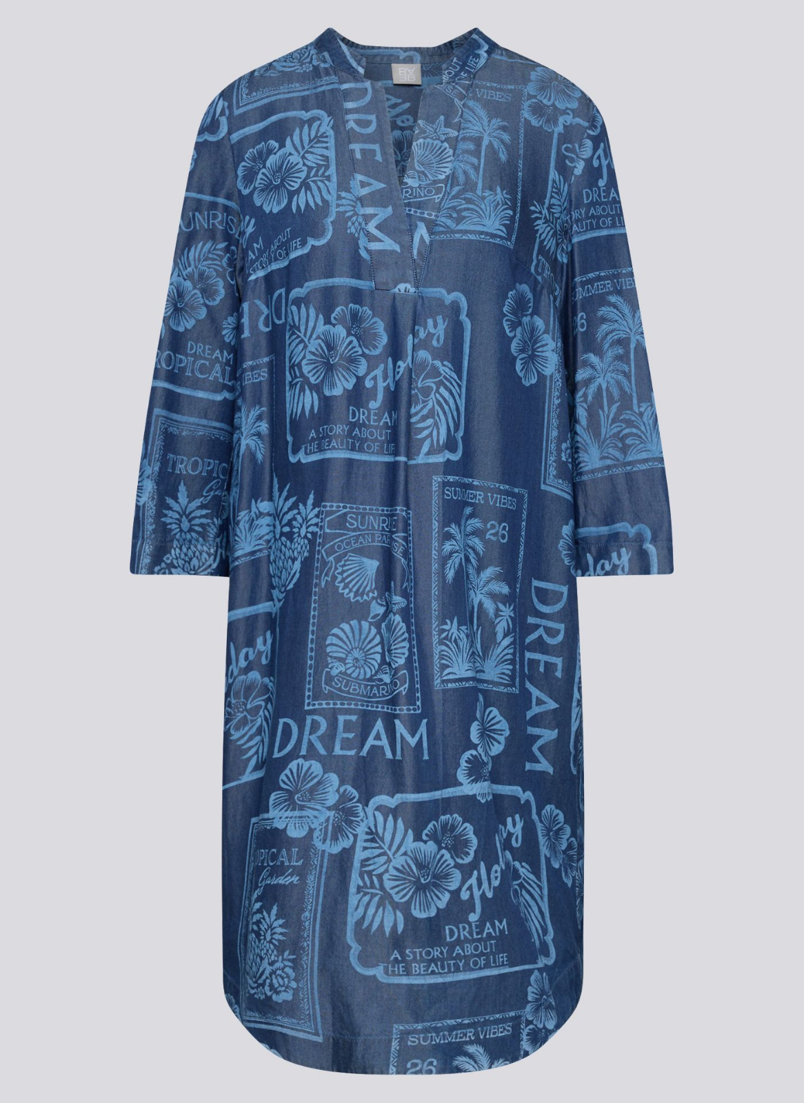 VESTIDO EM TENCEL AZUL ESTAMPADO - RABE