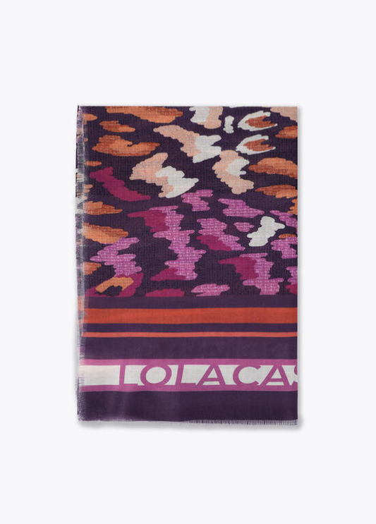 ECHARPE ANIMAL PRINT COM ROSAS E LARANJAS LC - LOLA CASADEMUNT