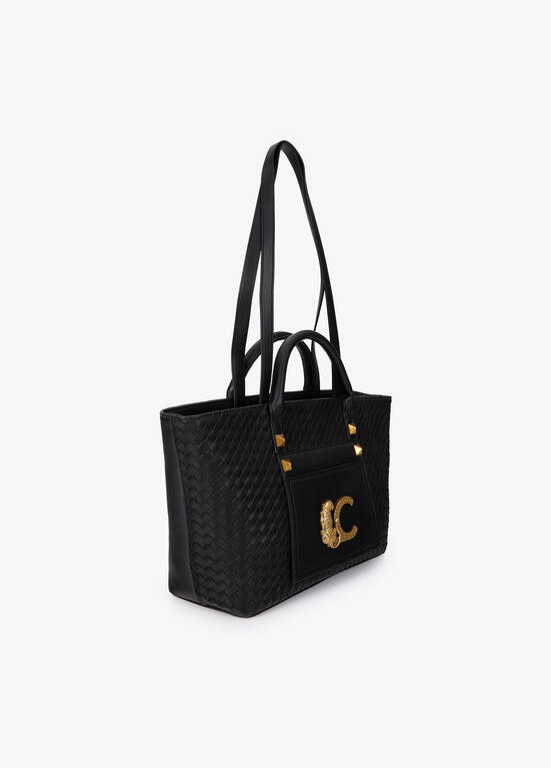 SHOPPER PRETA EM ECOPELE ENTRANÇADA LC LEOPARDO - LOLA CASADEMUNT