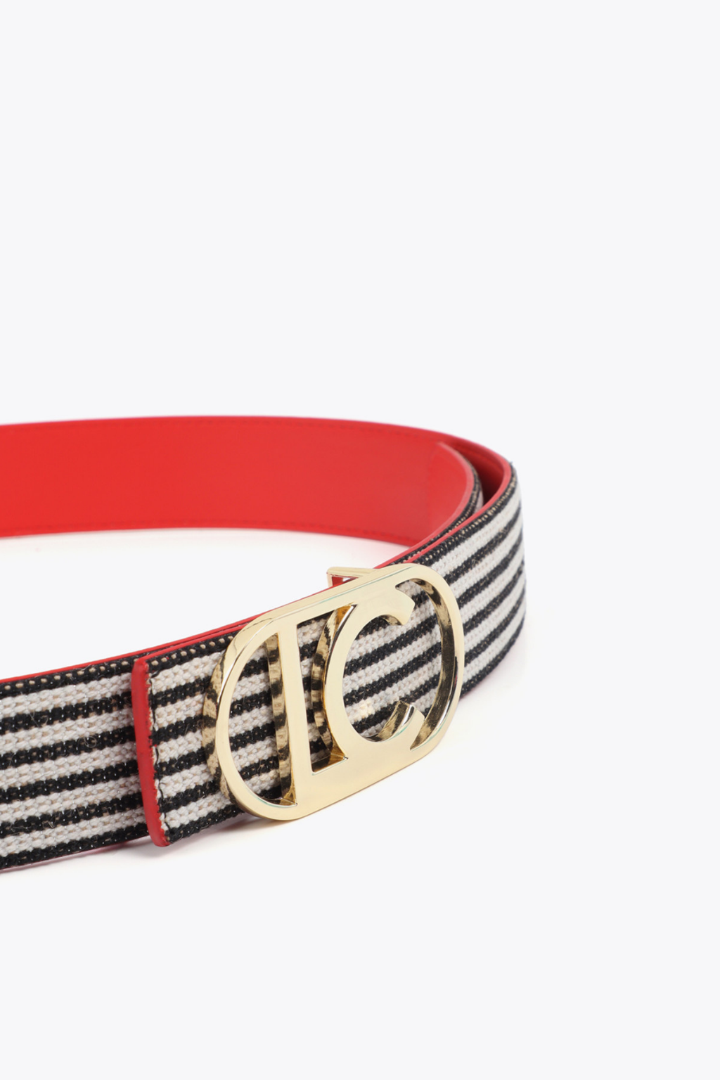 CINTO REVERSÍVEL CORAL E LONA LISTRADA COM FIVELA OVAL LC - LOLA CASADEMUNT