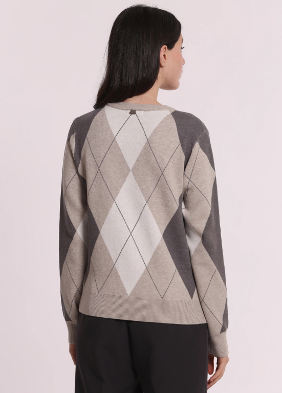 CARDIGAN DE LOSANGOS COM BOTÕES TIPO JÓIA - MIMI MUA
