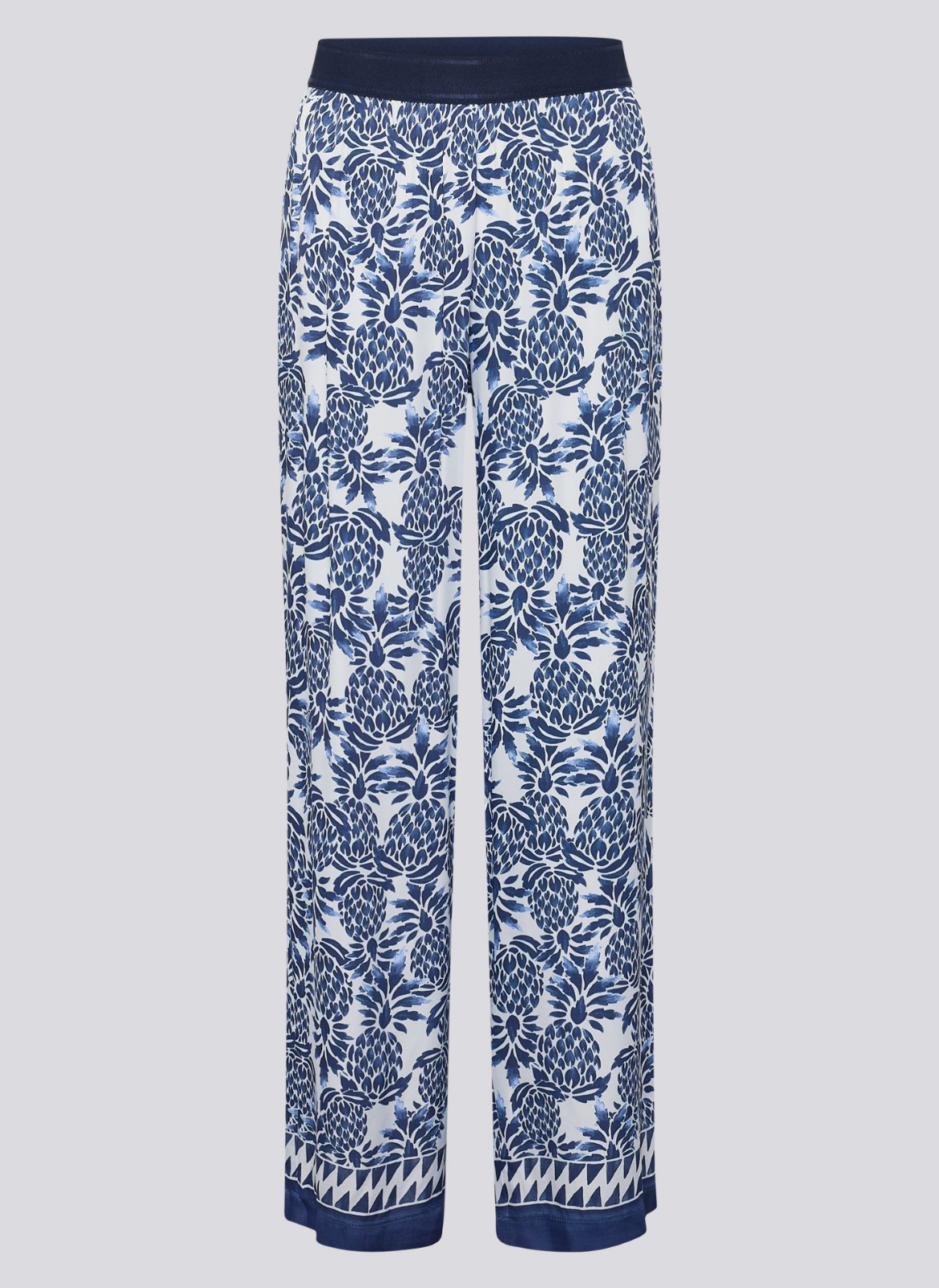 CALÇAS EM VISCOSE COM ESTAMPADO AZUL E BRANCO - RABE