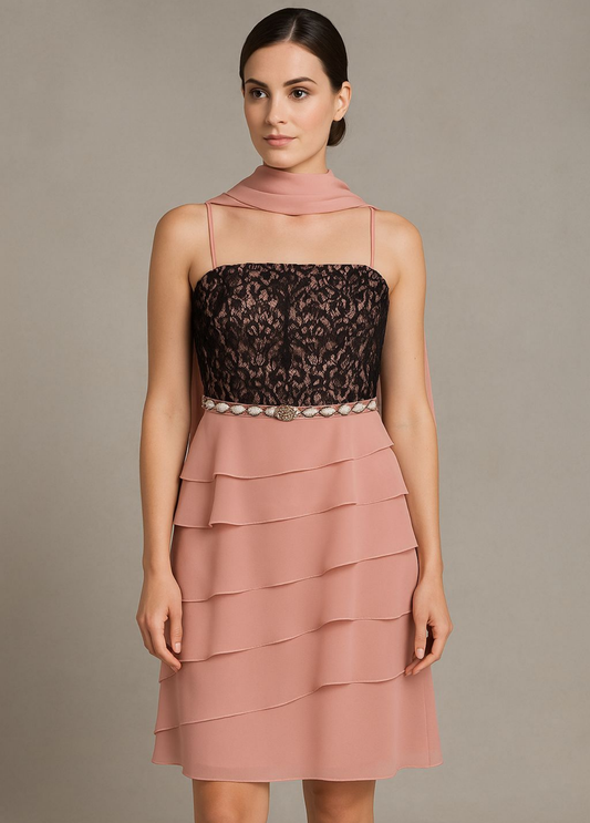 VESTIDO DE CERIMÓNIA COM RENDA E ECHARPE - SONIA PEÑA