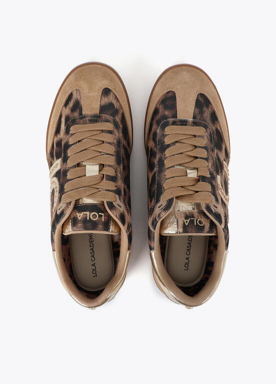 TÉNIS CASTANHOS COM LEOPARDO E DOURADO LC - LOLA CASADEMUNT