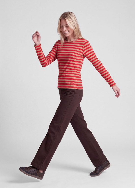 BLUSA LONGSLEEVE COM RISCAS HORIZONTAIS EM CAMEL E VERMELHO - RABE