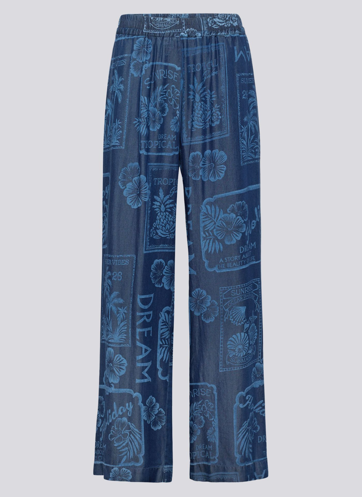 CALÇAS LYOCELL EM GANGA AZUL ESTAMPADA - RABE