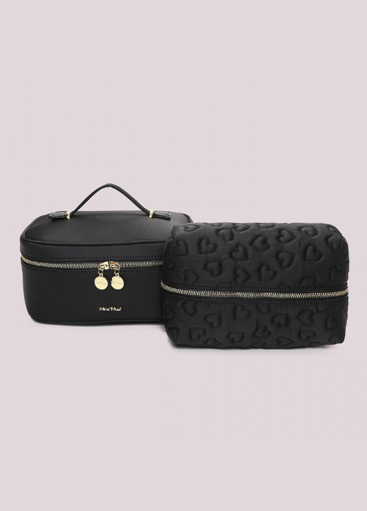 CONJUNTO DE 3 NÉCESSAIRES ACOLCHOADO COM CORAÇÕES - MIMI MUA