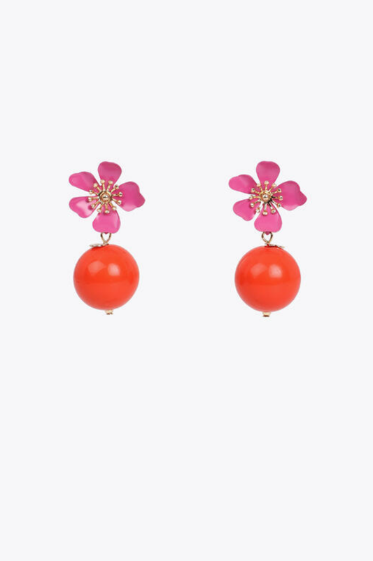 BRINCOS COM FLOR E ESFERA LARANJA - LOLA CASADEMUNT