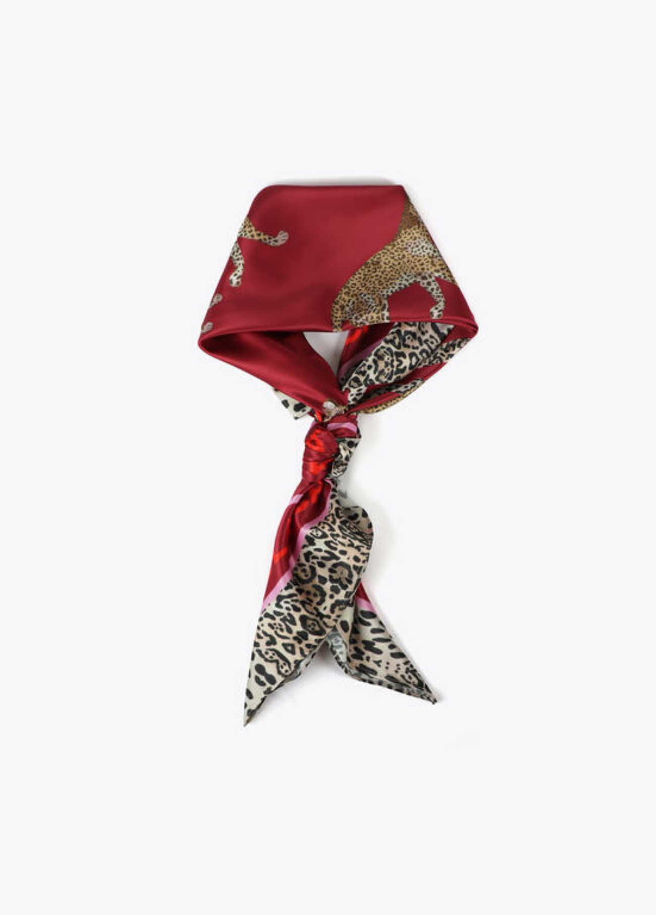 LENÇO ACETINADO VERMELHO COM LEOPARDOS - LOLA CASADEMUNT