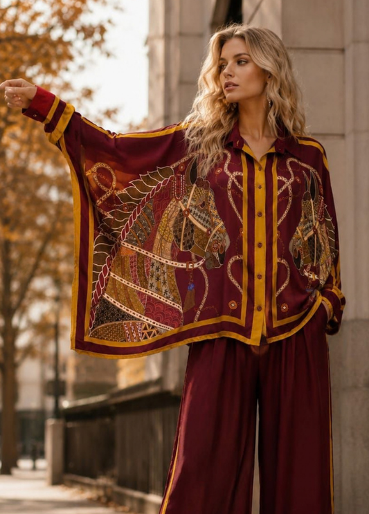 BLUSA TIPO CAPA EM VISCOSE COM CAVALOS - ALIBY