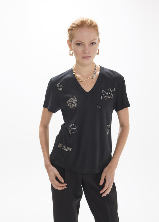 T-SHIRT PRETA COM STRASS MAITE - LOLA CASADEMUNT
