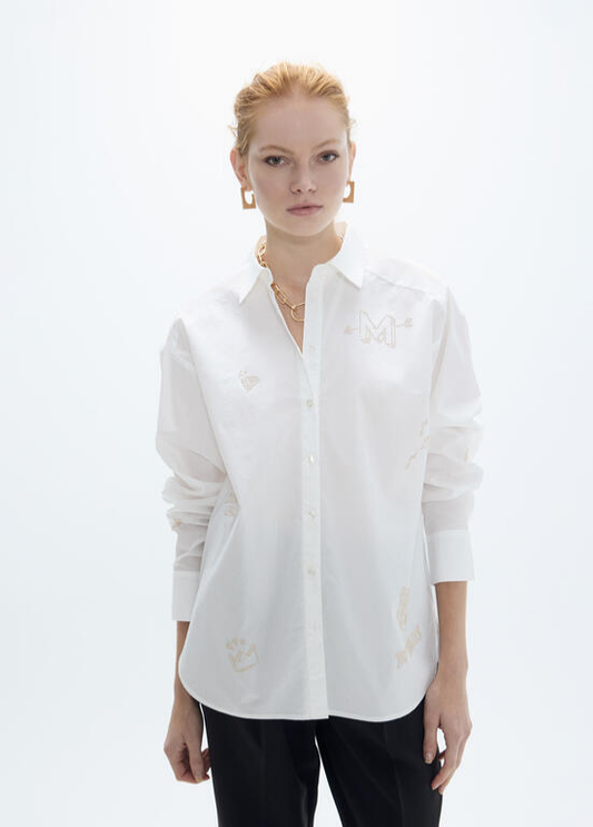 CAMISA BRANCA COM DETALHES EM STRASS DOURADO MAITE - LOLA CASADEMUNT