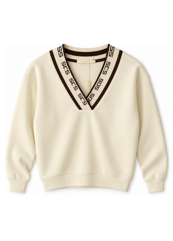 CAMISOLA COM DECOTE EM V BICOLOR E LOGOMANIA - SCUSI