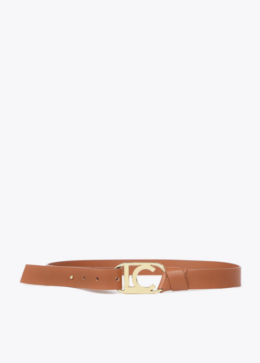 CINTO CAMEL COM FIVELA DOURADA OVAL LC - LOLA CASADEMUNT