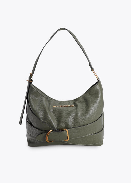 MALA EM ECOPELE VERDE KAKI COM FIVELA CRUZADA LC - LOLA CASADEMUNT