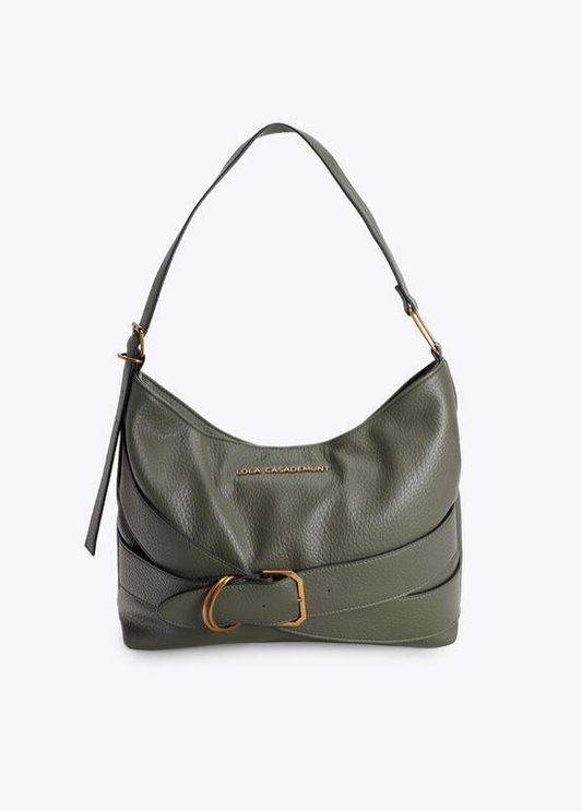 MALA EM ECOPELE VERDE KAKI COM FIVELA CRUZADA LC - LOLA CASADEMUNT