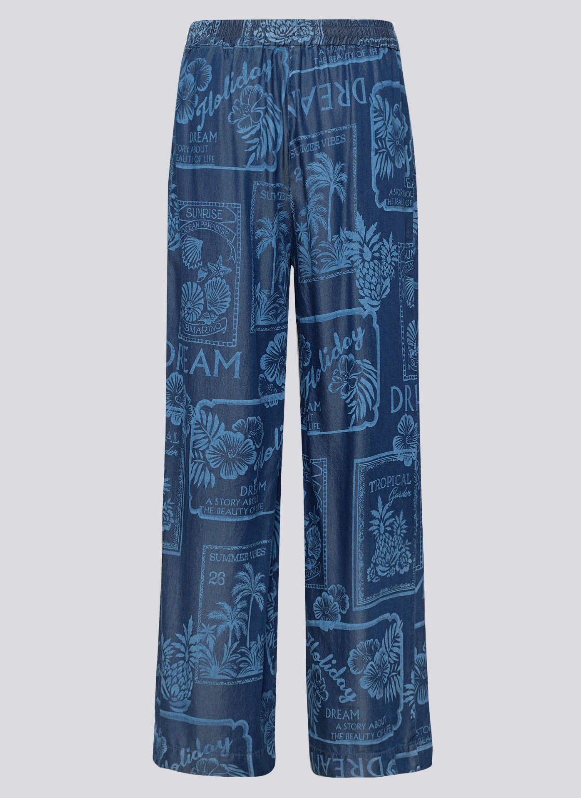 CALÇAS LYOCELL EM GANGA AZUL ESTAMPADA - RABE