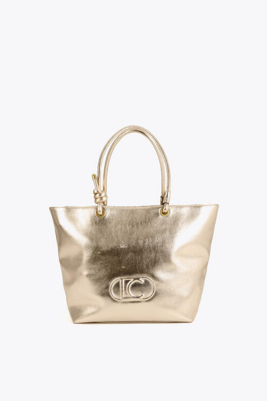 SHOPPER DOURADA DESESTRUTURADO COM LOGOTIPO OVAL EM RELEVO - LOLA CASADEMUNT