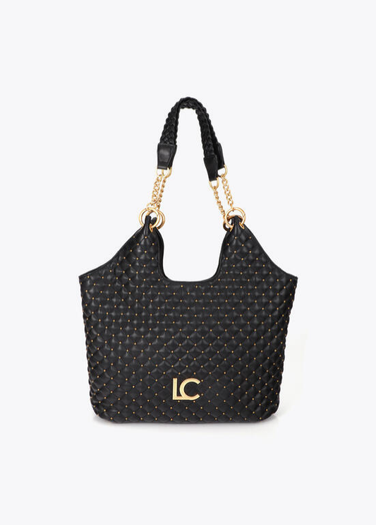 MALA PRETA COM EFEITO METALASSÉ E TACHAS DOURADAS LC - LOLA CASADEMUNT