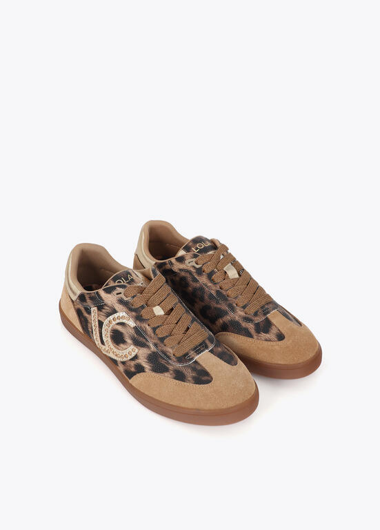 TÉNIS CASTANHOS COM LEOPARDO E DOURADO LC - LOLA CASADEMUNT