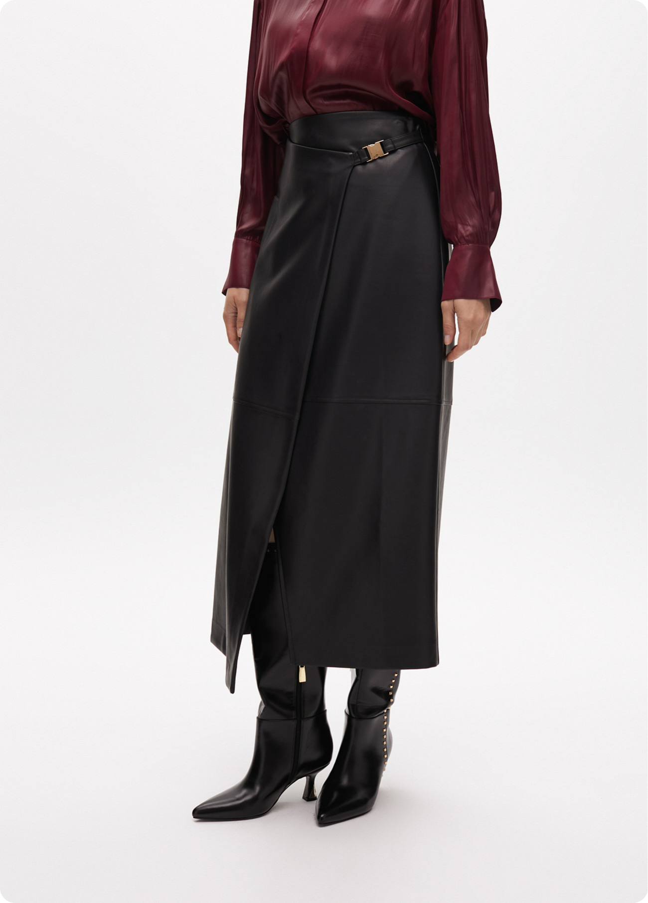 SAIA LÁPIS EFEITO COURO COM DETALHE LATERAL - LOLA CASADEMUNT