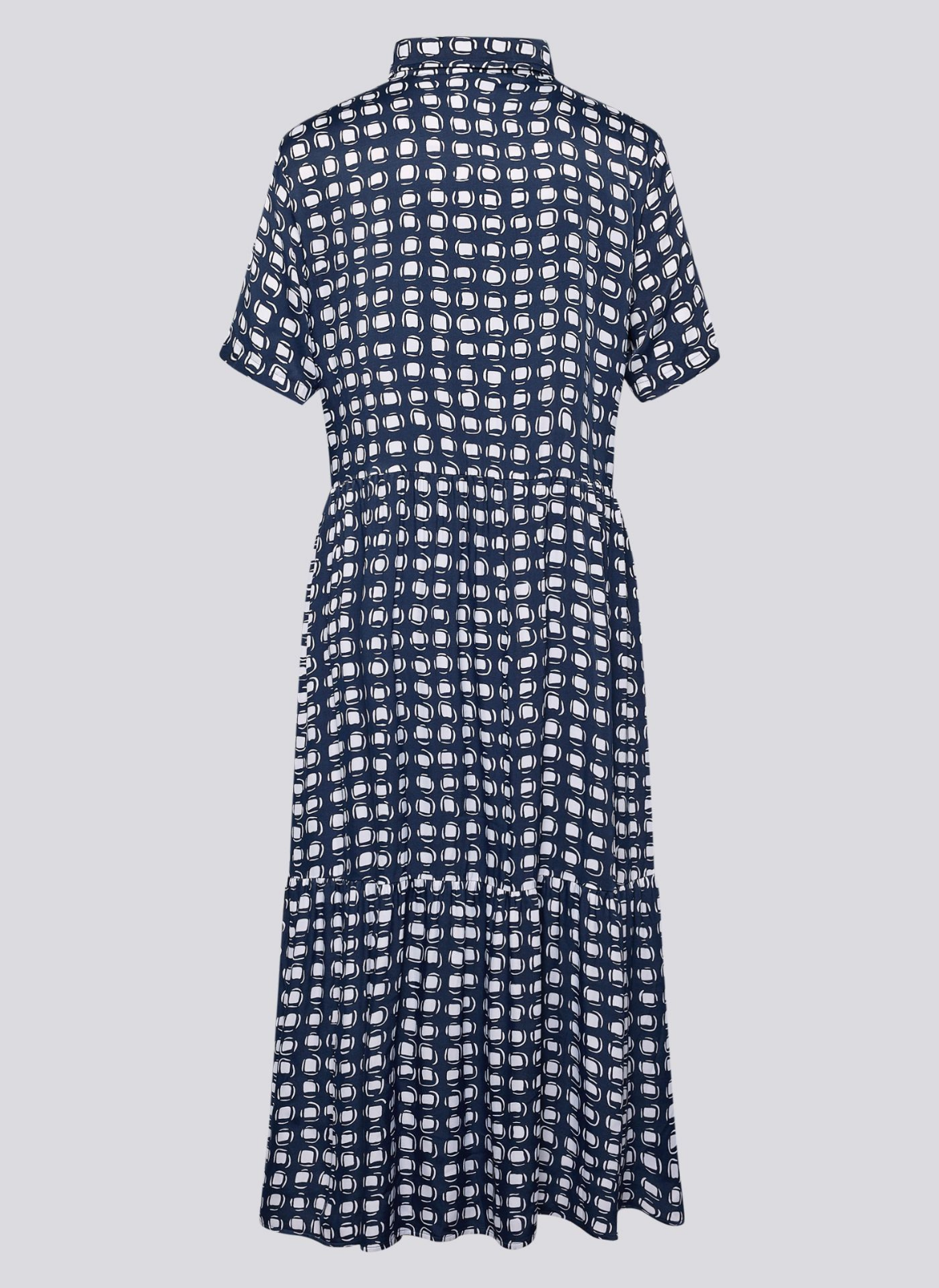 VESTIDO EM VISCOSE COM ESTAMPADO ELEGANTE AZUL MARINHO - RABE