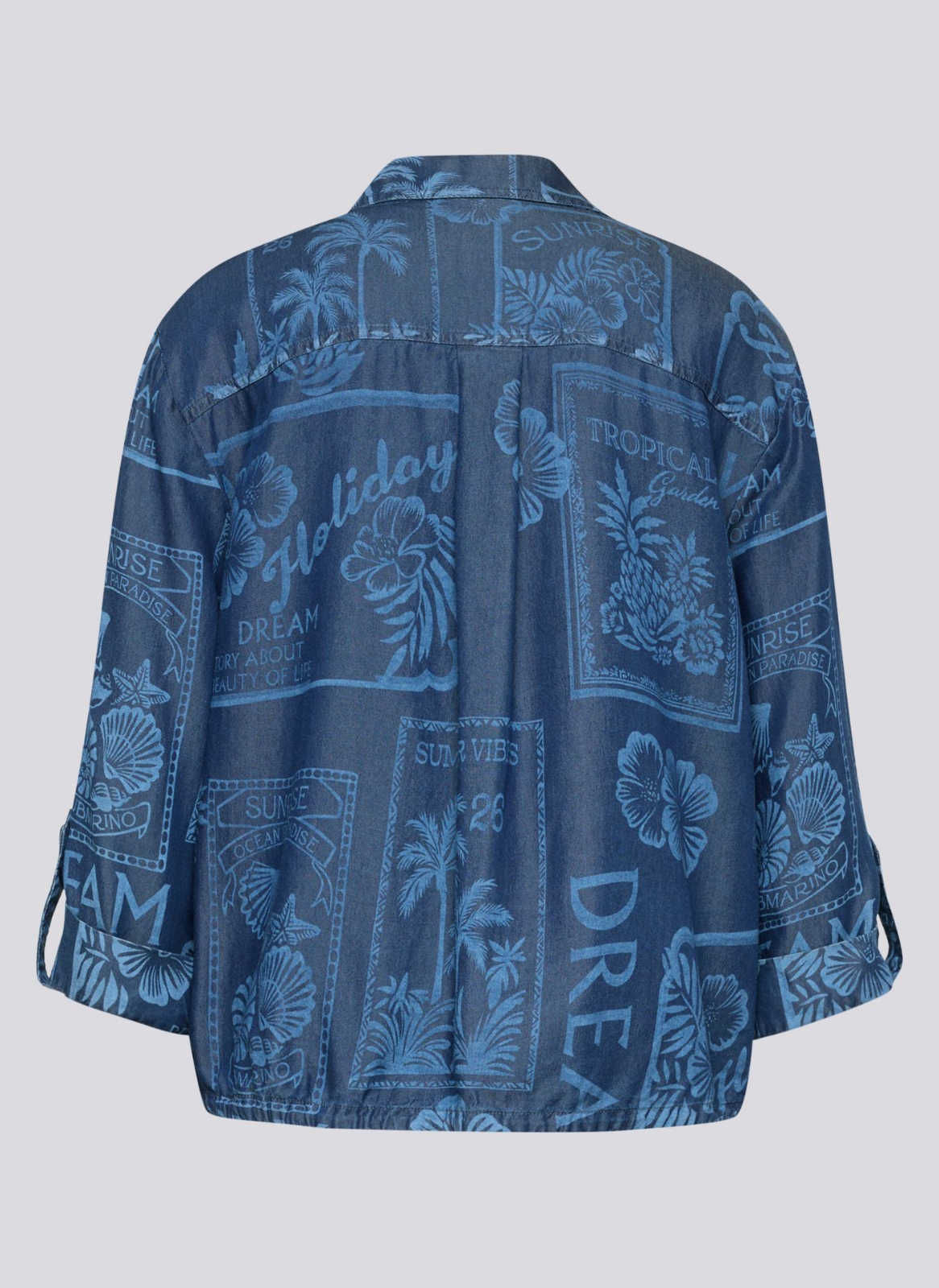BLUSÃO EM LYOCELL EM GANGA AZUL ESTAMPADO - RABE