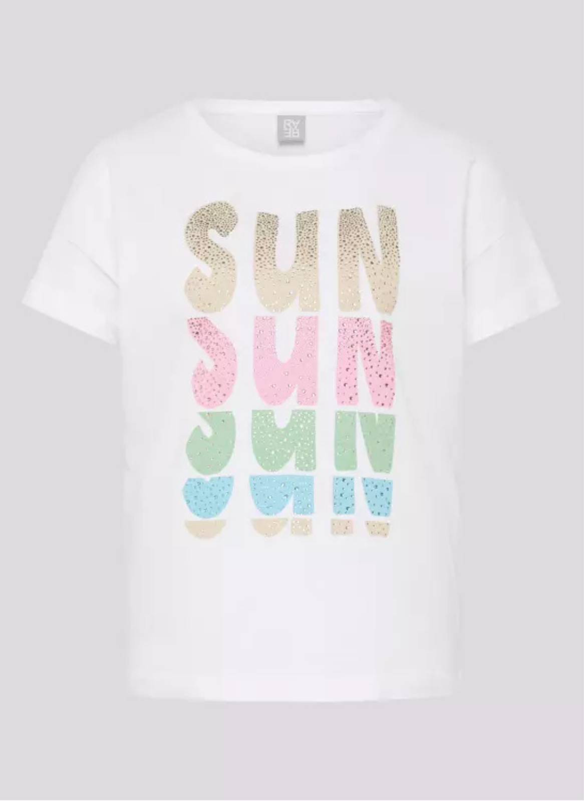 T-SHIRT BRANCA EM ALGODÃO COM STRASS "SUN" MULTICOLOR - RABE