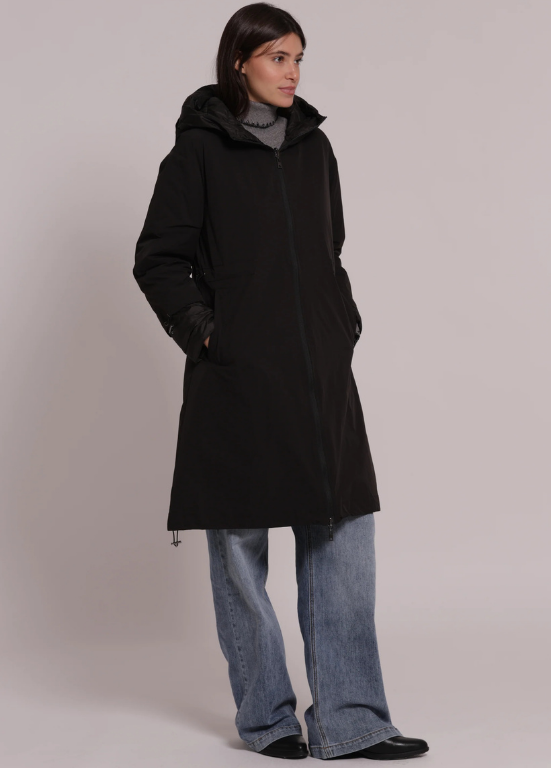 PARKA PRETA LONGA REVERSÍVEL COM CORDÃO - MIMI-MUA
