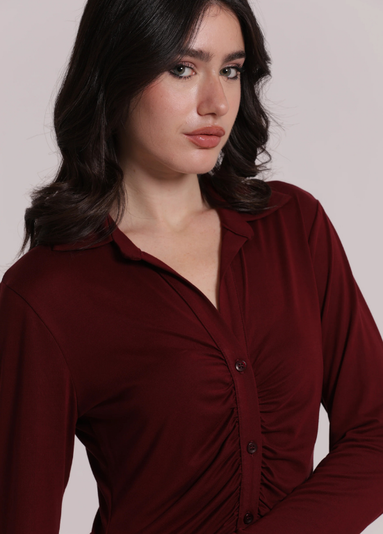 CAMISA DE MALHA COM DRAPEADO FRONTAL - MIMI MUA