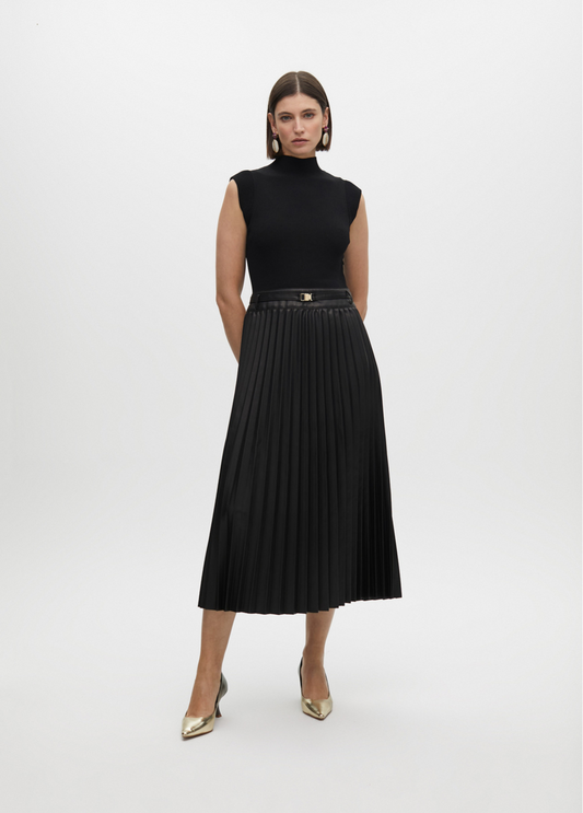 VESTIDO MIDI ELEGANTE COM SAIA PLISSADA E CINTO - LOLA CASADEMUNT