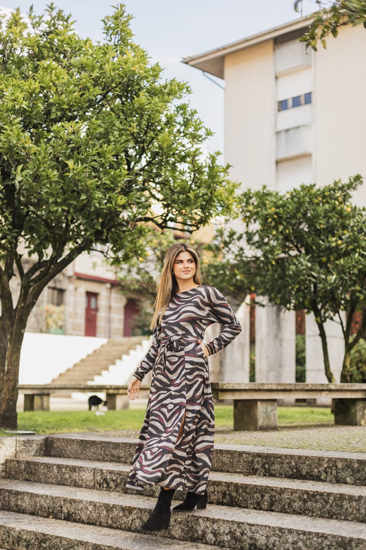 VESTIDO ESTAMPADO ZEBRA COM CINTO - FAME