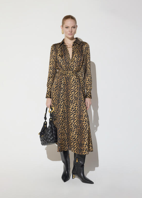VESTIDO COM ESTAMPA ANIMAL PRINT E CINTO COM FIVELA DOURADA BY MAITE - LOLA CASADEMUNT