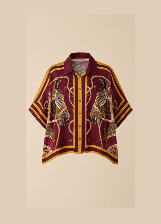 BLUSA TIPO CAPA EM VISCOSE COM CAVALOS - ALIBY