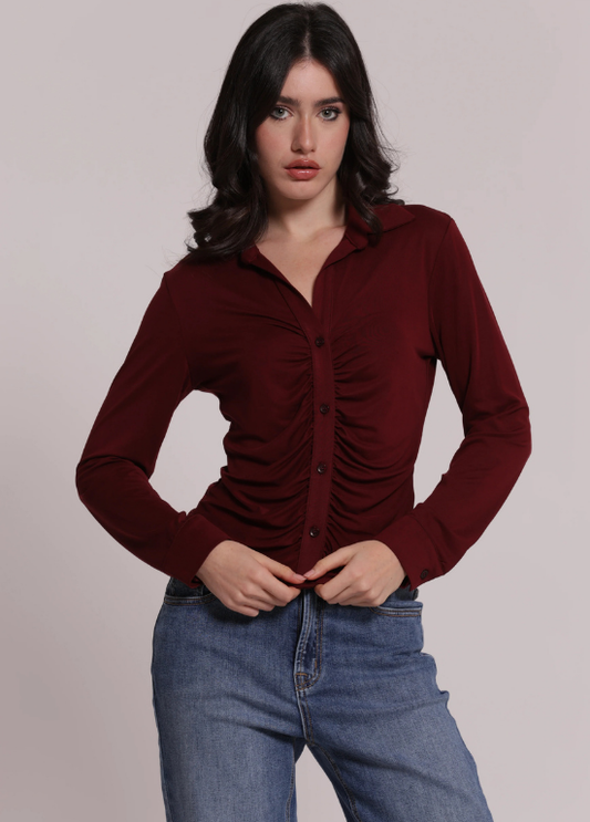 CAMISA DE MALHA COM DRAPEADO FRONTAL - MIMI MUA