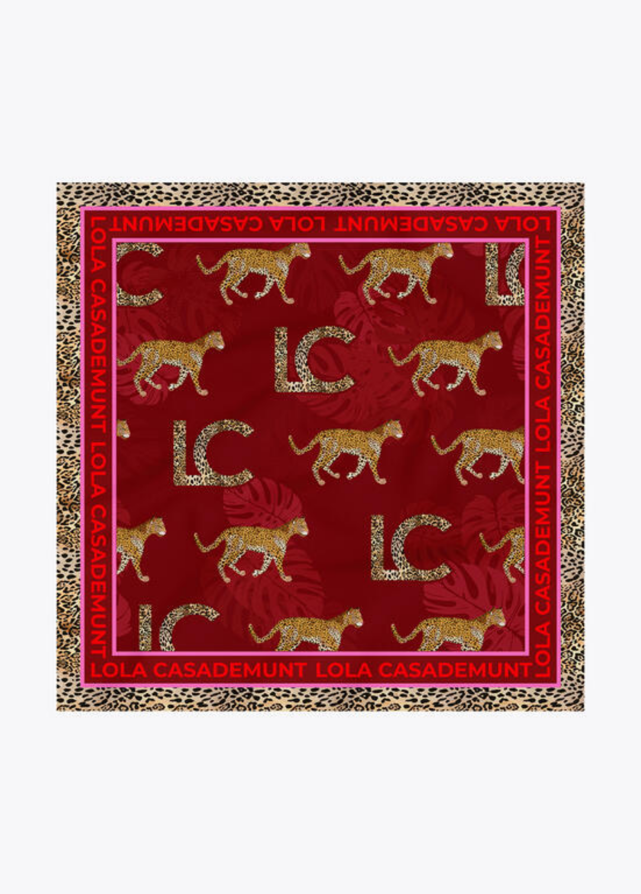 LENÇO ACETINADO VERMELHO COM LEOPARDOS - LOLA CASADEMUNT