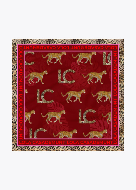 LENÇO ACETINADO VERMELHO COM LEOPARDOS - LOLA CASADEMUNT
