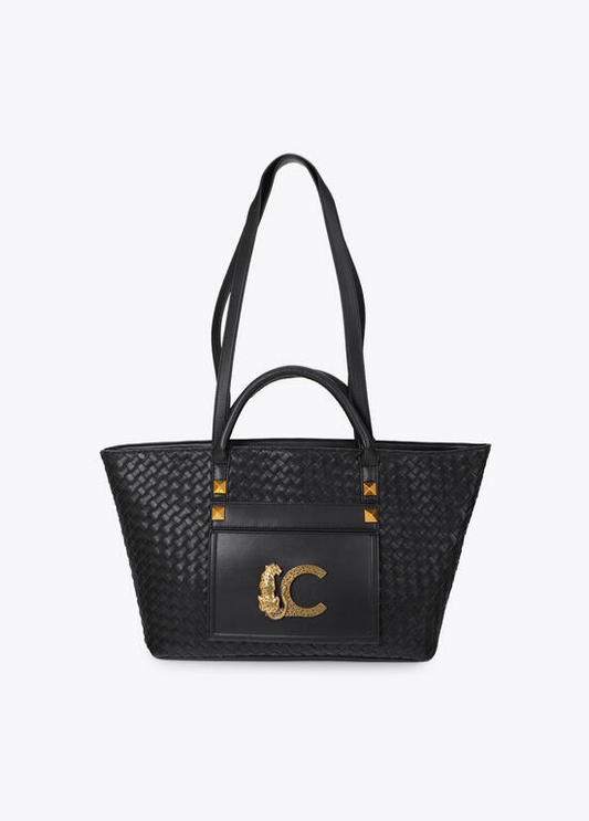 SHOPPER PRETA EM ECOPELE ENTRANÇADA LC LEOPARDO - LOLA CASADEMUNT