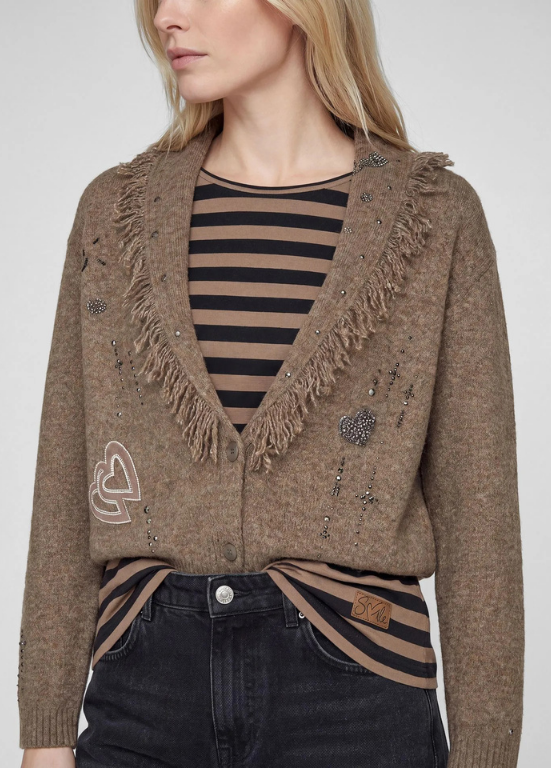 CARDIGAN COM FRANJAS E STRASS BEGE - RABE