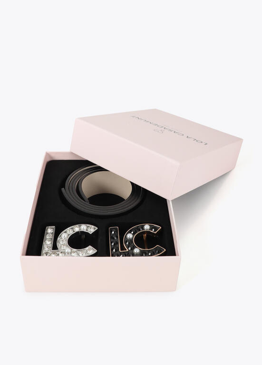 SET PRENDA DE CINTO REVERSÍVEL PRETO E BRANCO COM 2 FIVELAS DE PÉROLAS LC - LOLA CASADEMUNT
